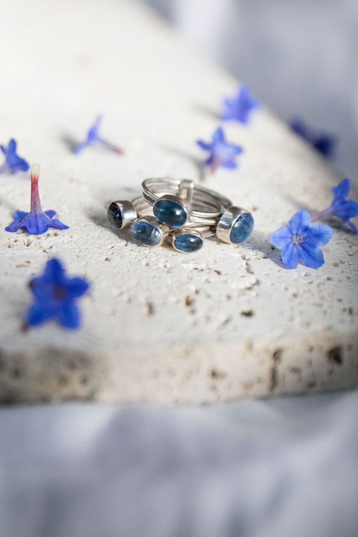 Blue Kyanite Ring in Sterling Silver Multi Band Setting - Size 9 US