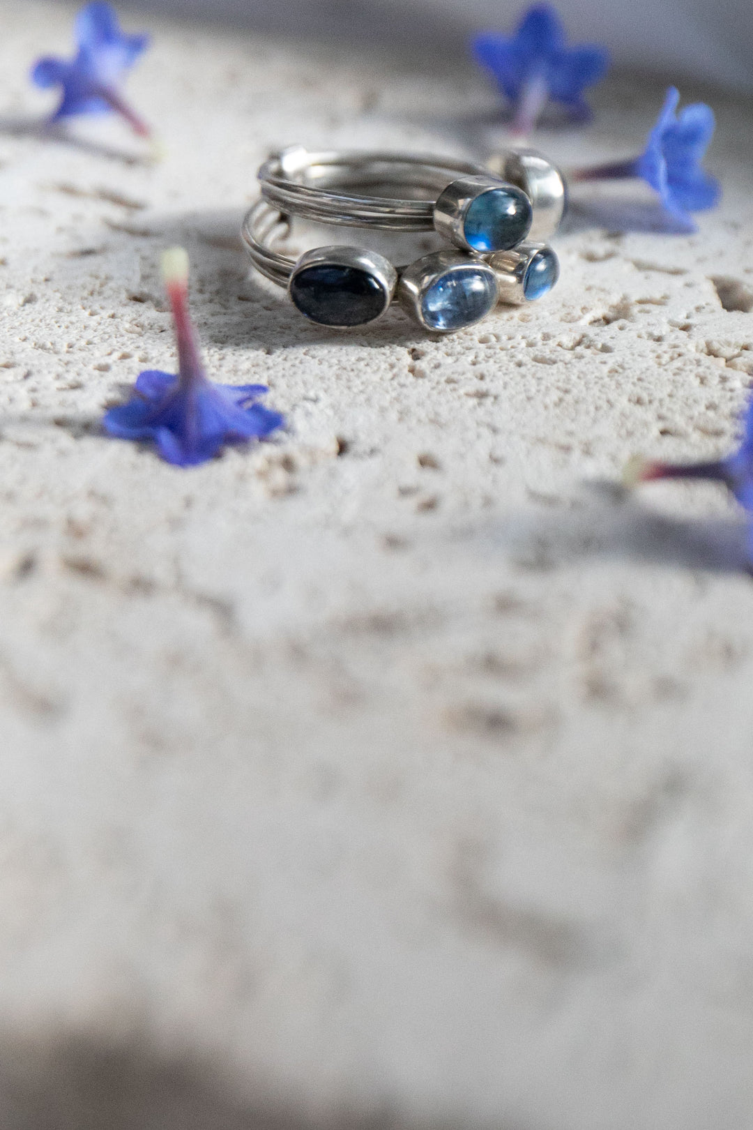 Blue Kyanite Ring in Sterling Silver Multi Band Setting - Size 9 US
