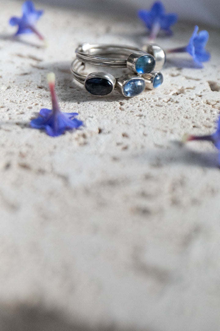 Blue Kyanite Ring in Sterling Silver Multi Band Setting - Size 9 US