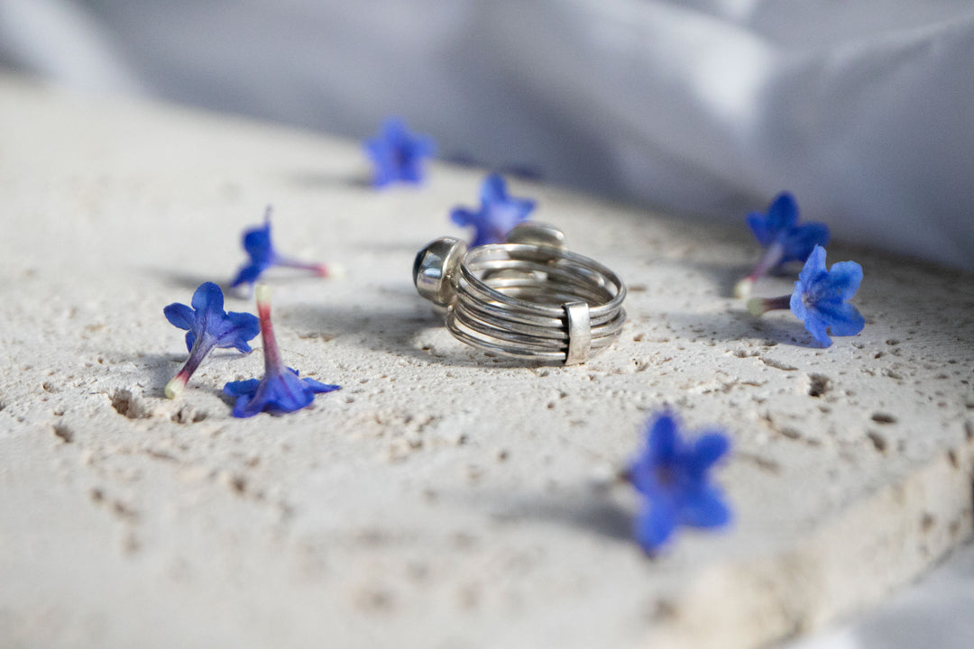 Blue Kyanite Ring in Sterling Silver Multi Band Setting - Size 9 US