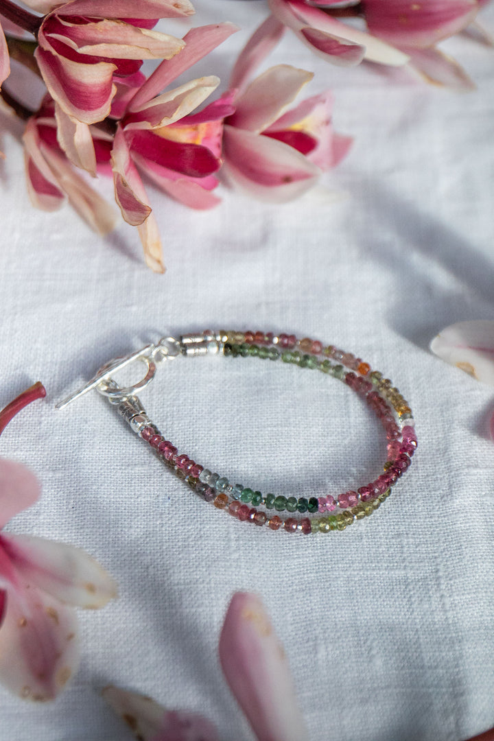 Double Watermelon Tourmaline Bracelet with Thai Hill Tribe Silver