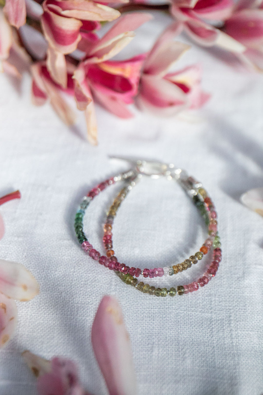 Double Watermelon Tourmaline Bracelet with Thai Hill Tribe Silver