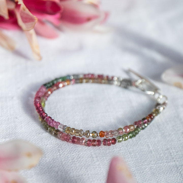 Double Watermelon Tourmaline Bracelet with Thai Hill Tribe Silver