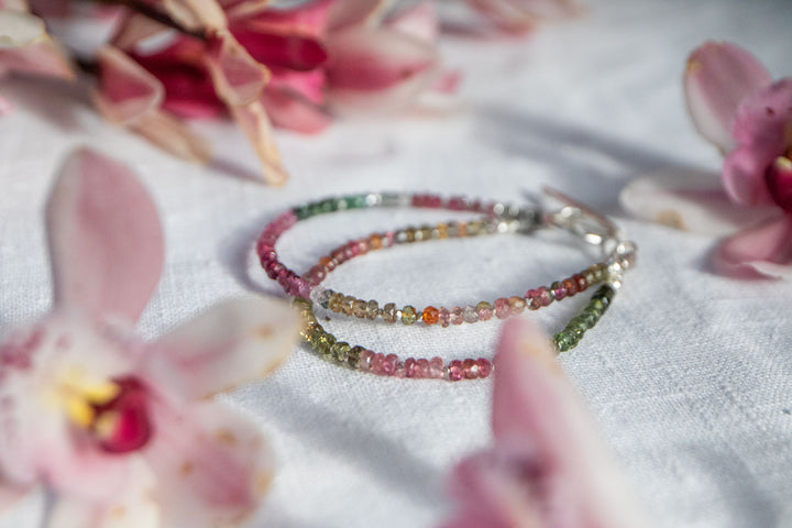 Double Watermelon Tourmaline Bracelet with Thai Hill Tribe Silver