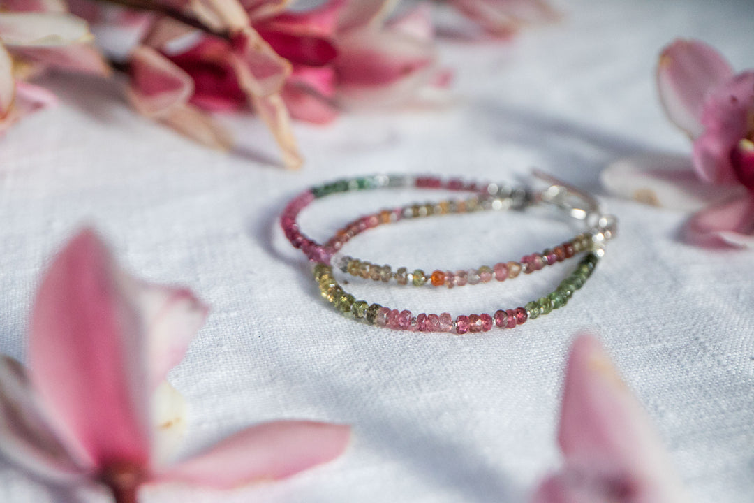 Double Watermelon Tourmaline Bracelet with Thai Hill Tribe Silver