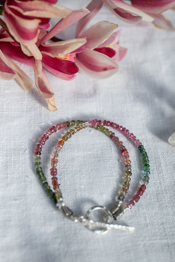 Double Watermelon Tourmaline Bracelet with Thai Hill Tribe Silver