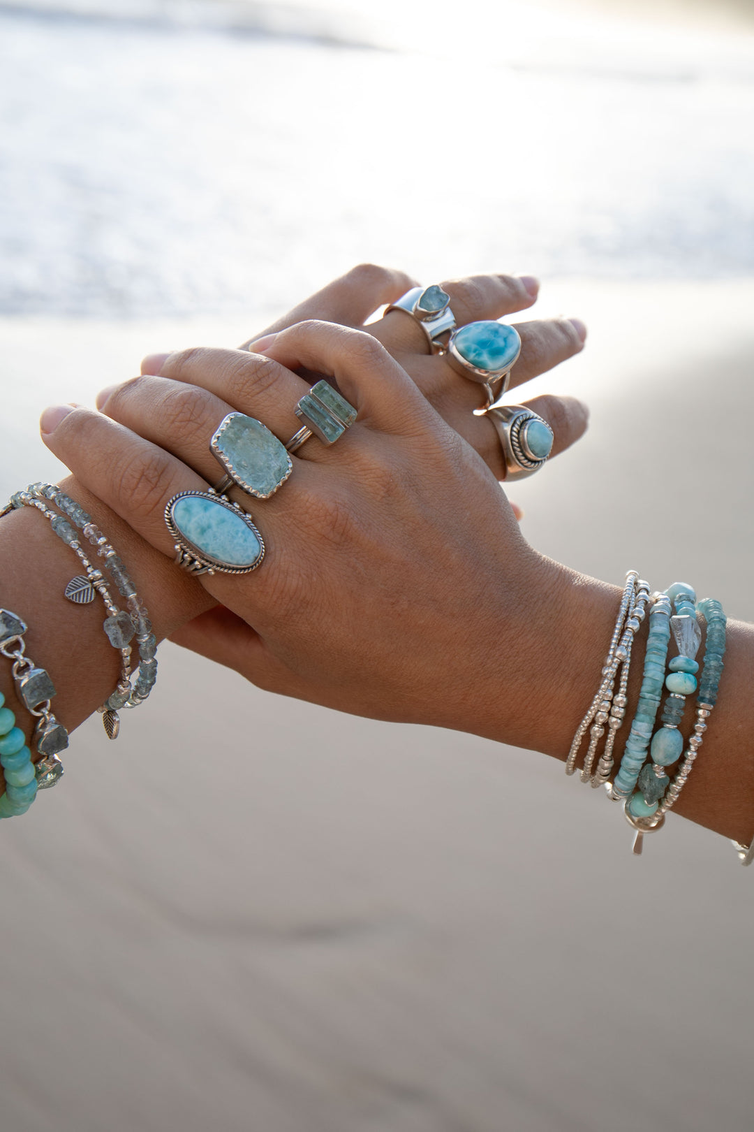 Larimar Ring in Tribal Sterling Silver Setting - Size 9 US