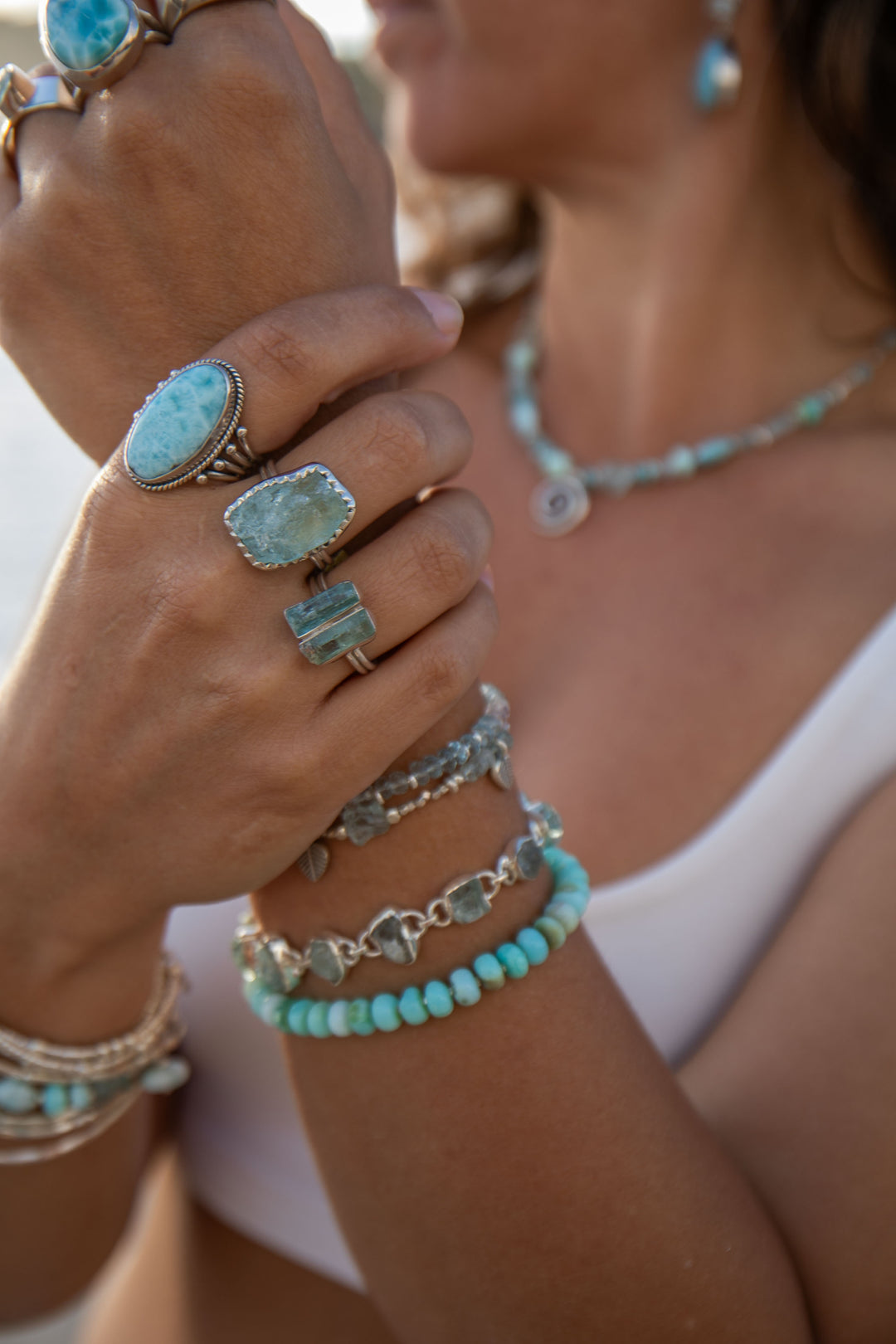 Larimar Ring in Tribal Sterling Silver Setting - Size 9 US