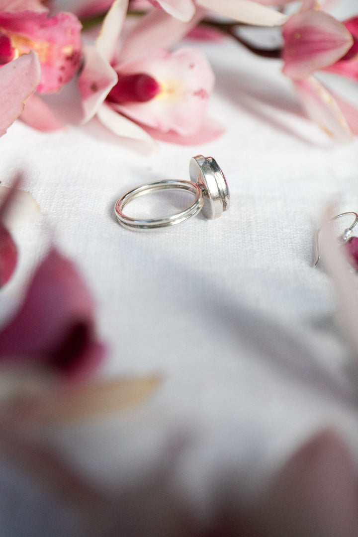 Rose Cut Pink Tourmaline Ring in Bezel Sterling Silver Setting - Size 9 US