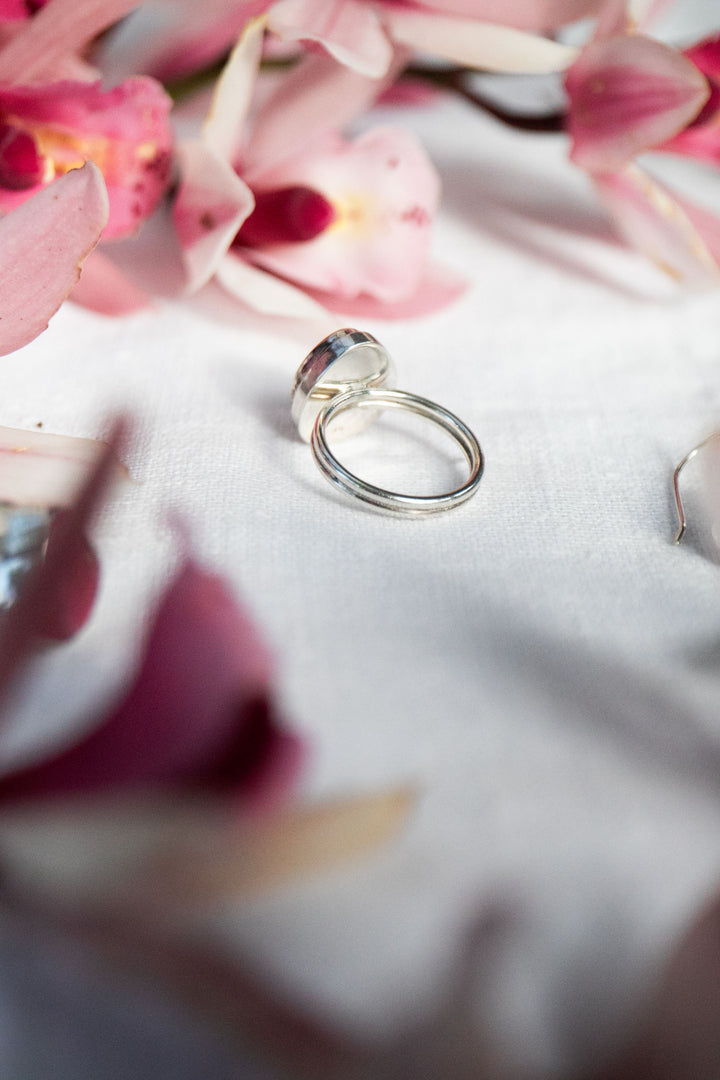 Rose Cut Pink Tourmaline Ring in Bezel Sterling Silver Setting - Size 9 US