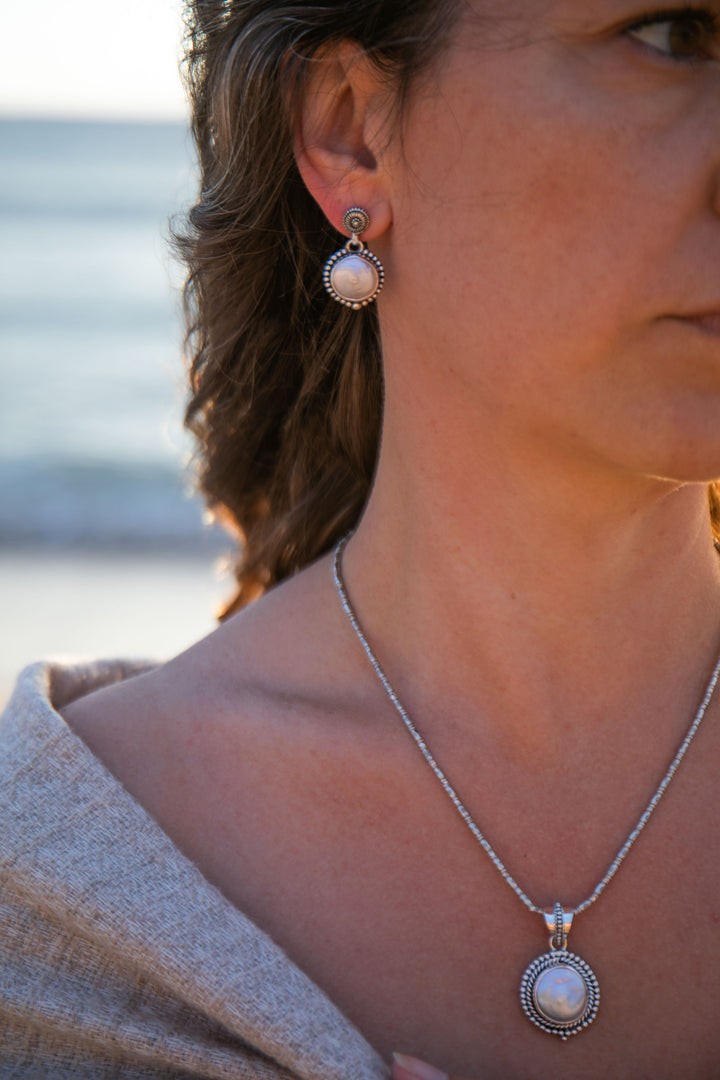 Freshwater Pearl Stud Earrings in Tribal Sterling Silver