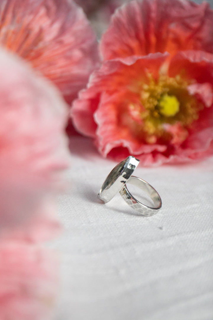Faceted Ellipse Green Amethyst Ring in Sterling Silver Setting - Size 8.5 US
