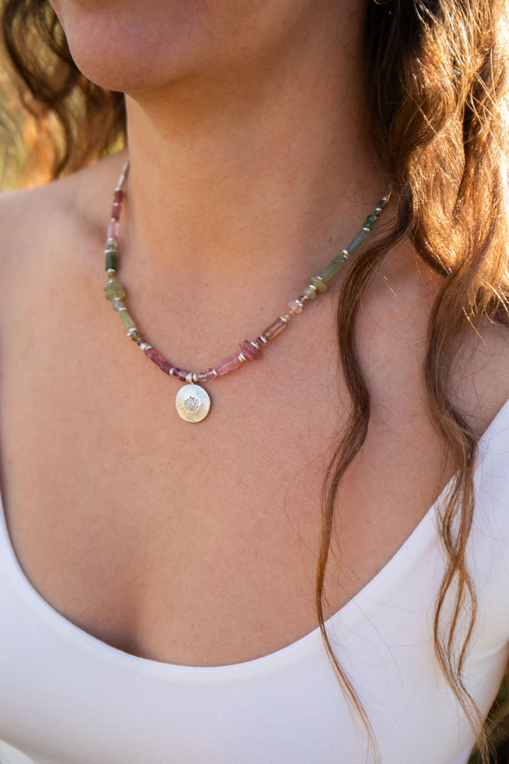 Watermelon Tourmaline Necklace Handmade with Thai Hill Tribe Silver