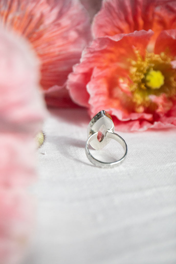 Faceted Ellipse Green Amethyst Ring in Sterling Silver Setting - Size 8.5 US