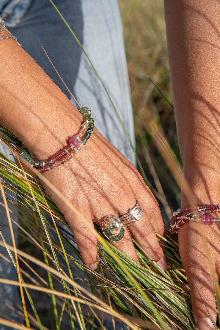 Handmade Watermelon Tourmaline Bracelet with Thai Hill Tribe Silver