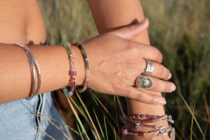 Watermelon Tourmaline Bracelet Handmade with Thai Hill Tribe Silver