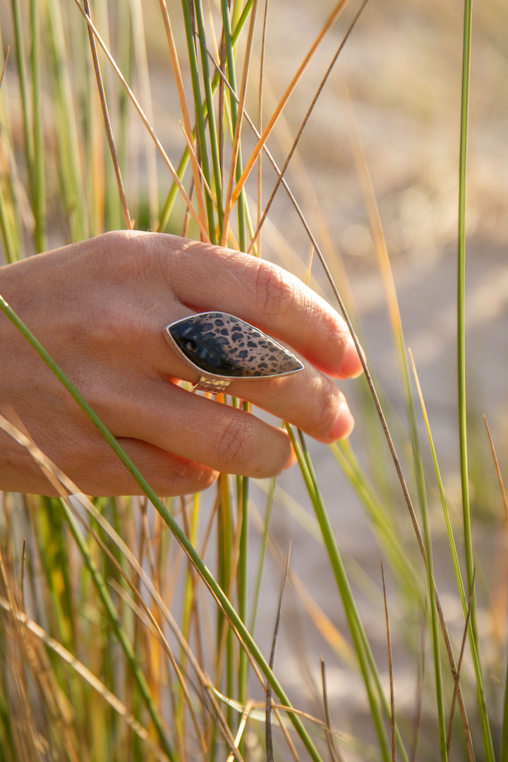 Palm Root Fossil Ring in Beaten Sterling Silver - Adjustable