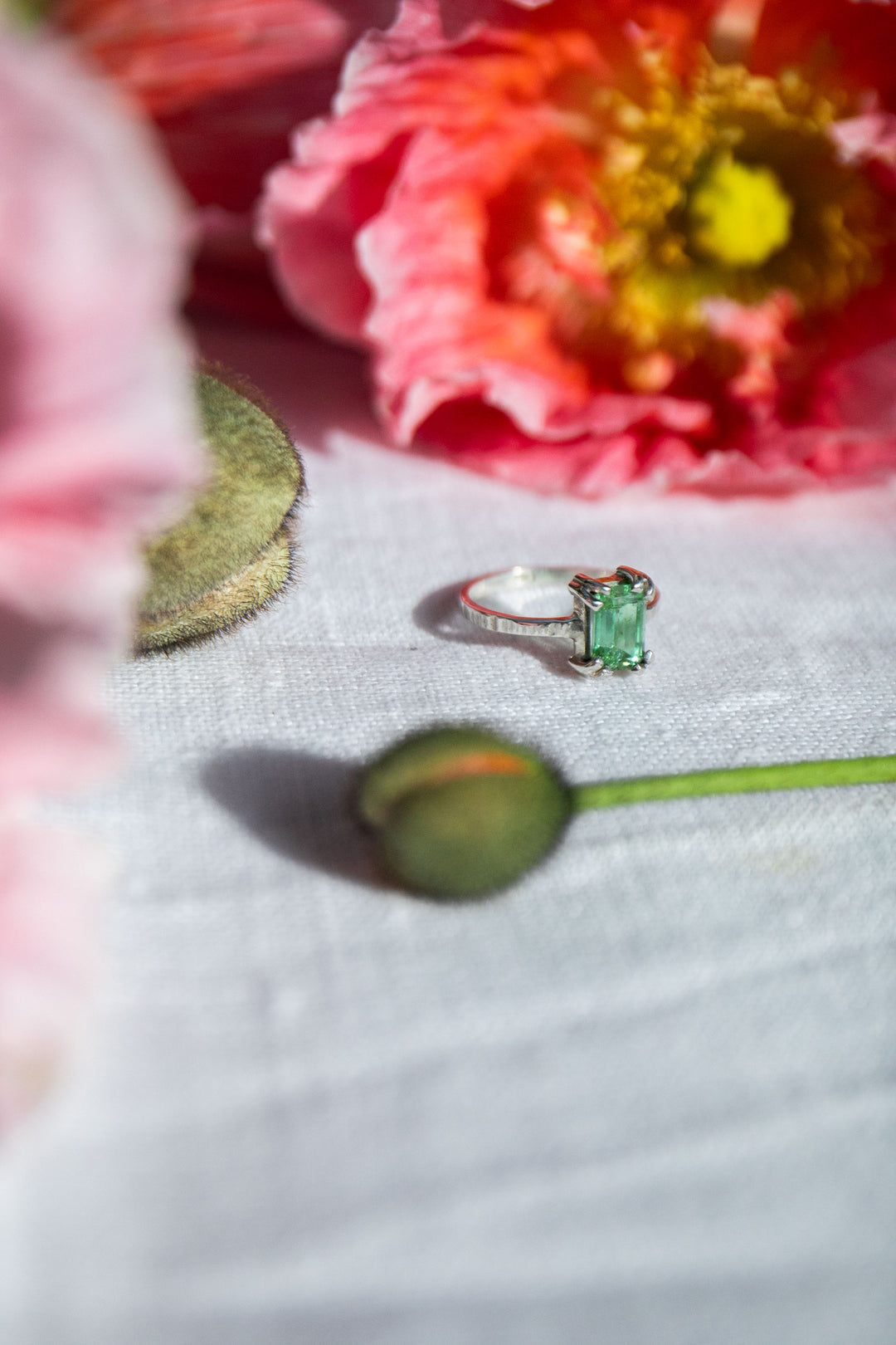 High Quality Green Verdelite Tourmaline Ring set in Claw Sterling Silver - Size 7.5 US