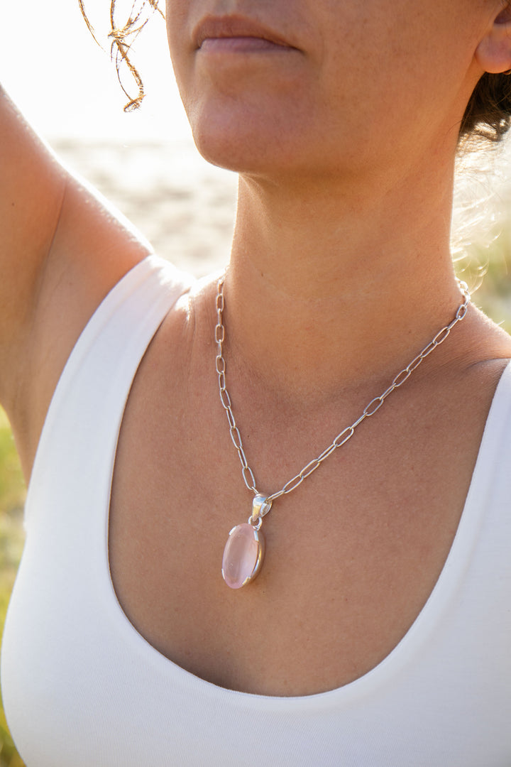 Faceted Rose Quartz Pendant set in Sterling Silver Setting