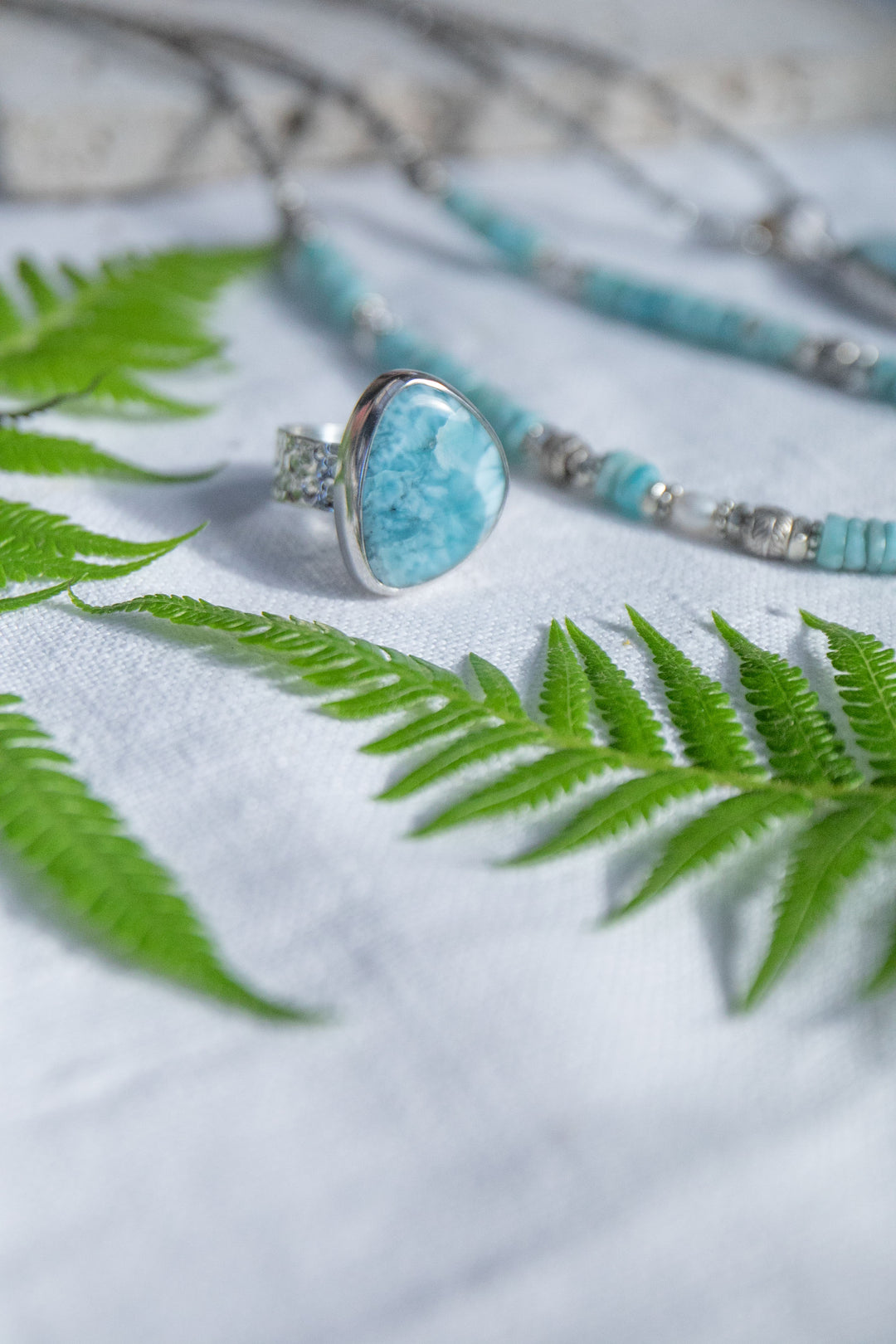 Larimar Ring with Sterling Silver Band - Size 8 US