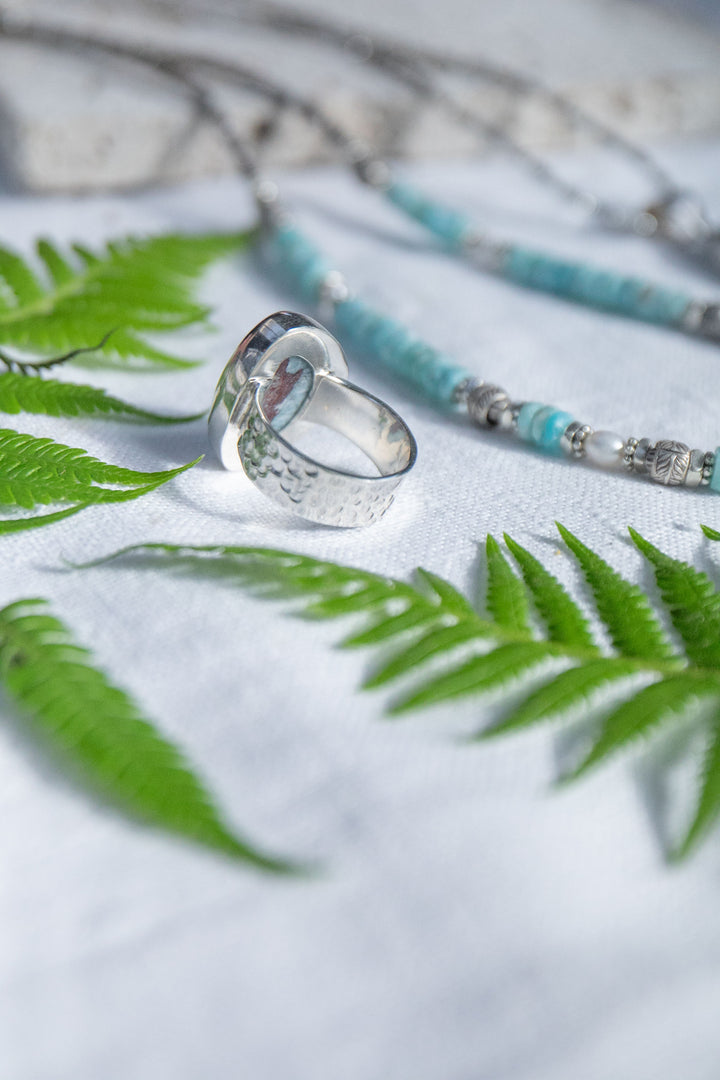 Larimar Ring with Sterling Silver Band - Size 8 US