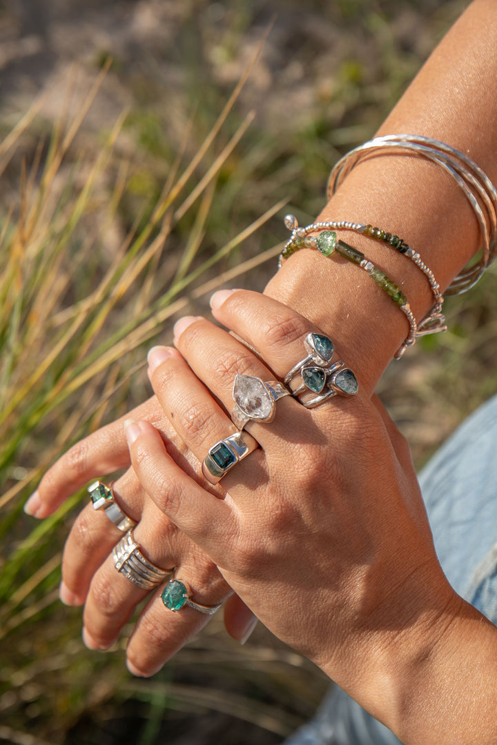 Green Tourmaline Wrap Bracelet with Thai Hill Tribe Silver