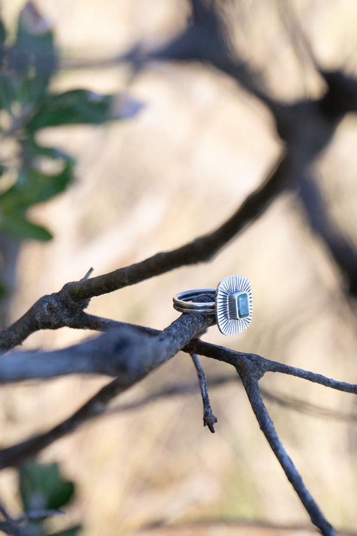 Blue Indicolite Tourmaline Ring in Sunburst Sterling Silver - Size 7 US