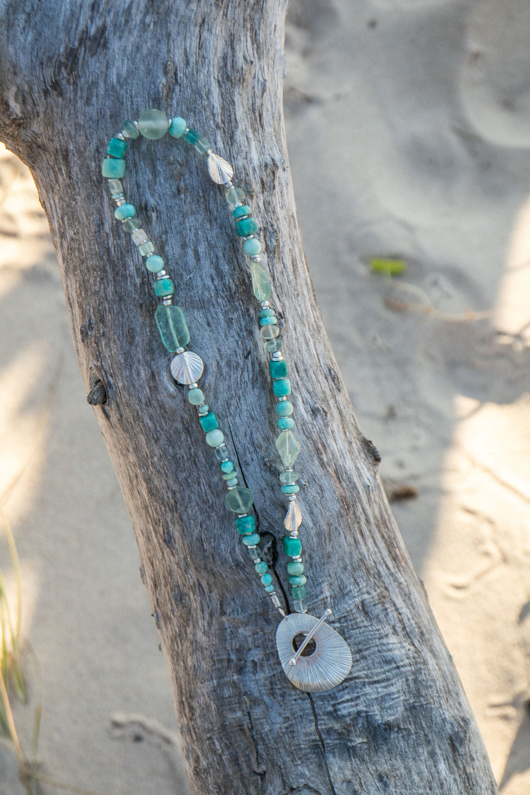 Amazonite, Fluorite and Larimar Necklace with Thai Hill Tribe Silver