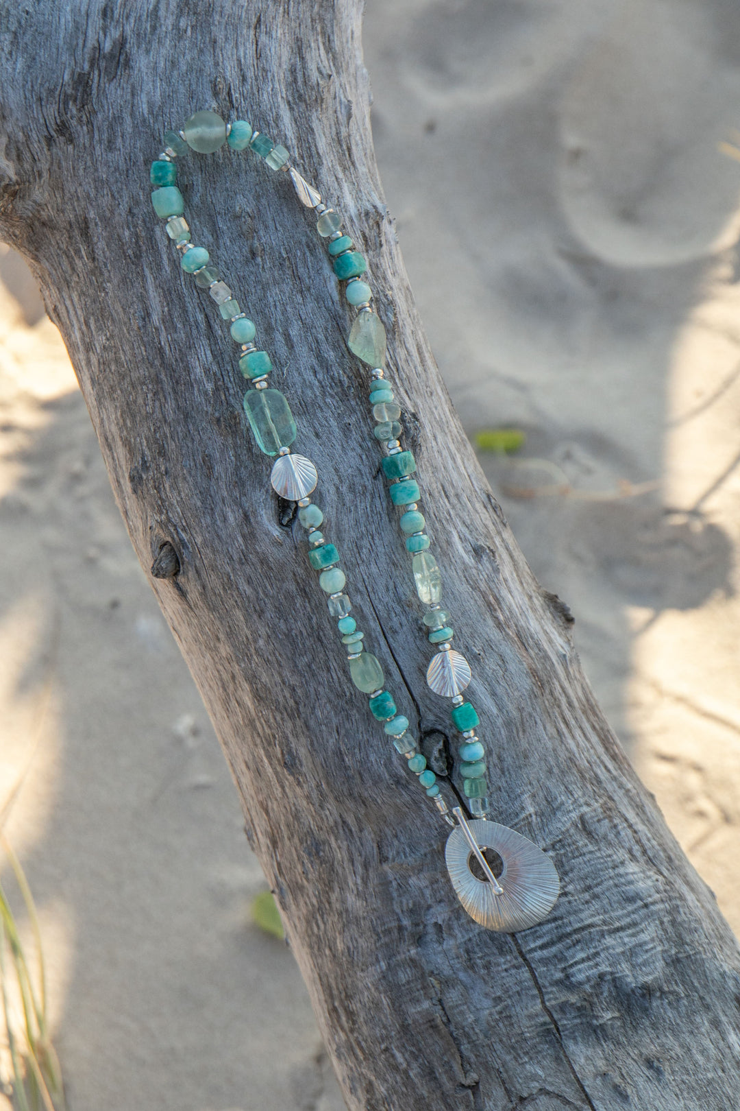 Amazonite, Fluorite and Larimar Necklace with Thai Hill Tribe Silver