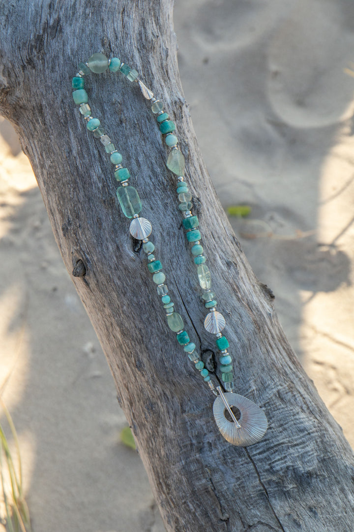 Amazonite, Fluorite and Larimar Necklace with Thai Hill Tribe Silver