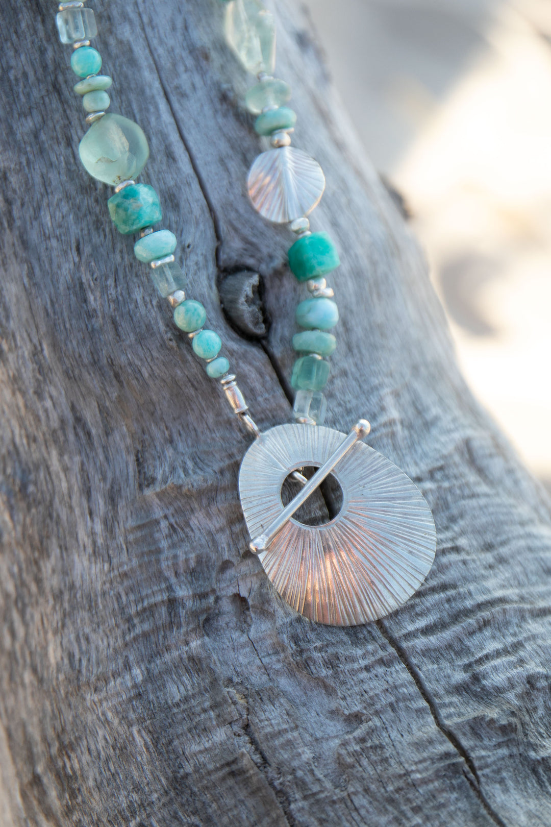 Amazonite, Fluorite and Larimar Necklace with Thai Hill Tribe Silver