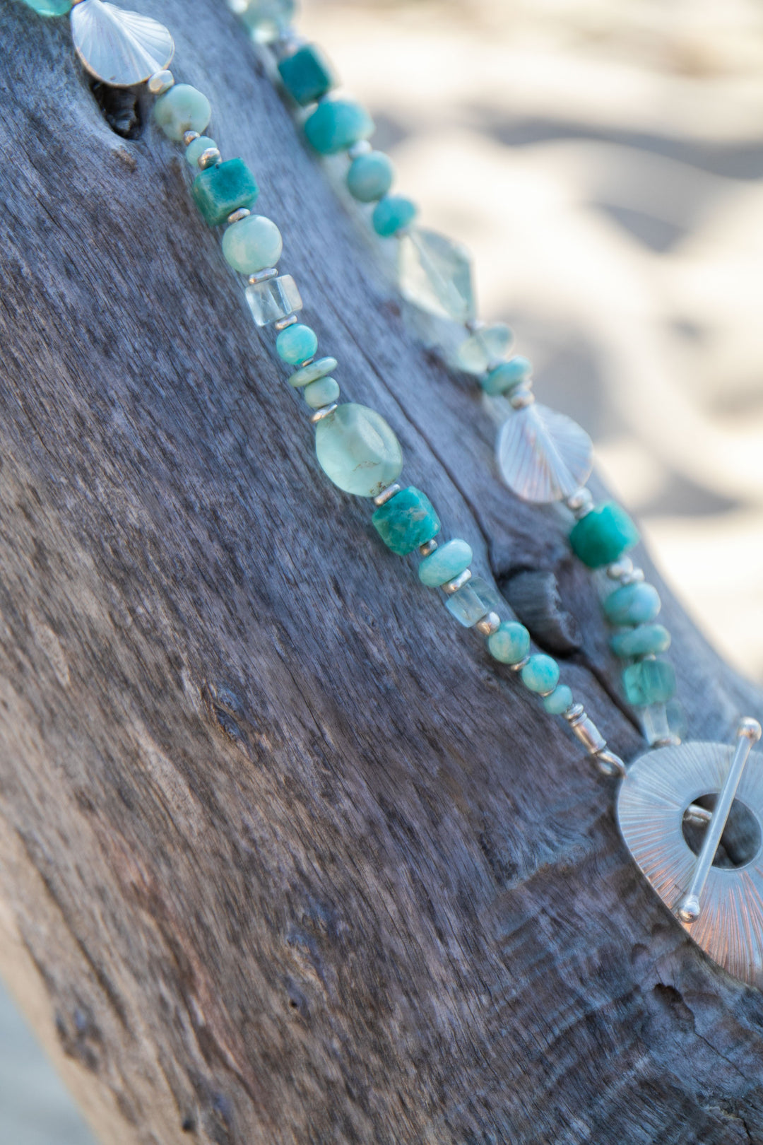 Amazonite, Fluorite and Larimar Necklace with Thai Hill Tribe Silver