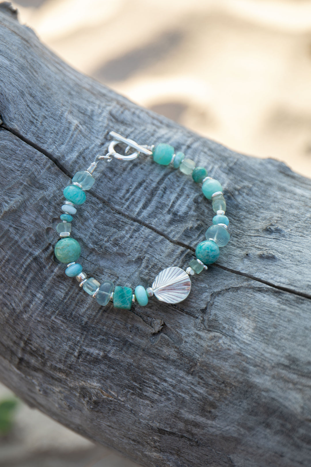 Amazonite, Fluorite and Larimar Bracelet with Thai Hill Tribe Silver