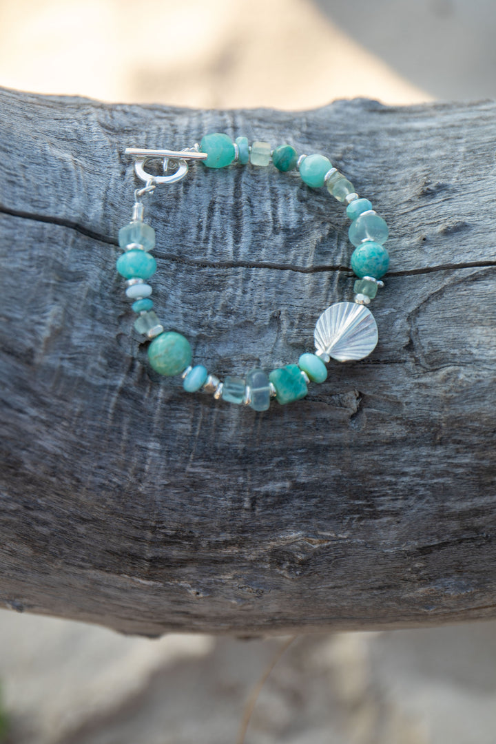 Amazonite, Fluorite and Larimar Bracelet with Thai Hill Tribe Silver
