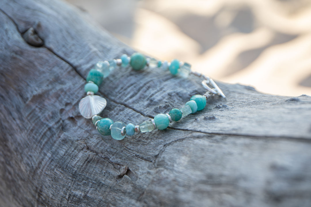 Amazonite, Fluorite and Larimar Bracelet with Thai Hill Tribe Silver