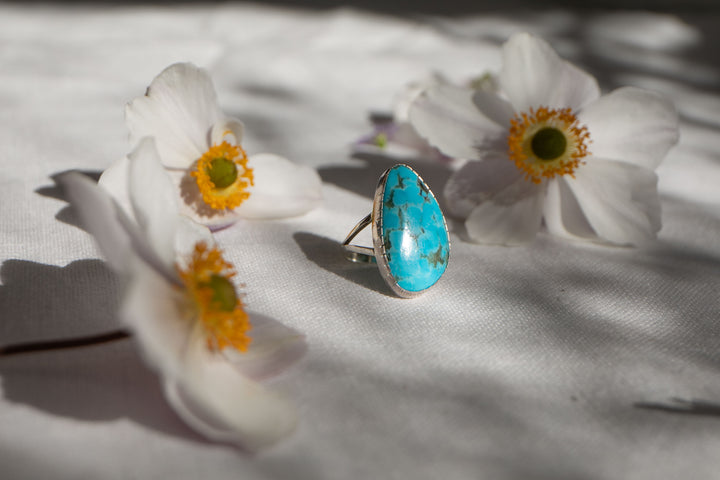 Arizona Turquoise  Ring in  Sterling Silver - Size 7.5 US