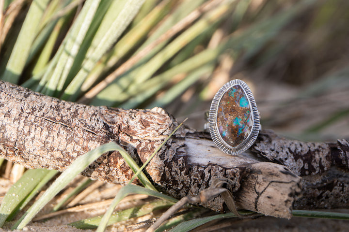 Australian Opal Ring in Unique Sterling Silver Setting - Size  US