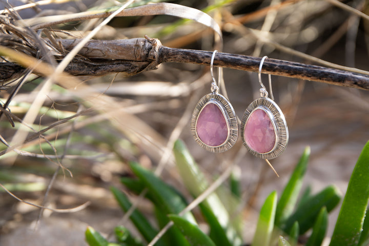 Faceted Pink Sapphire Earrings in Sterling Silver
