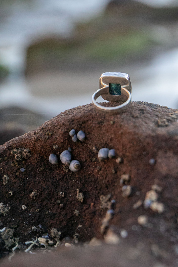 Shattuckite Ring in Beaten Sterling Silver Setting - Size 9 US