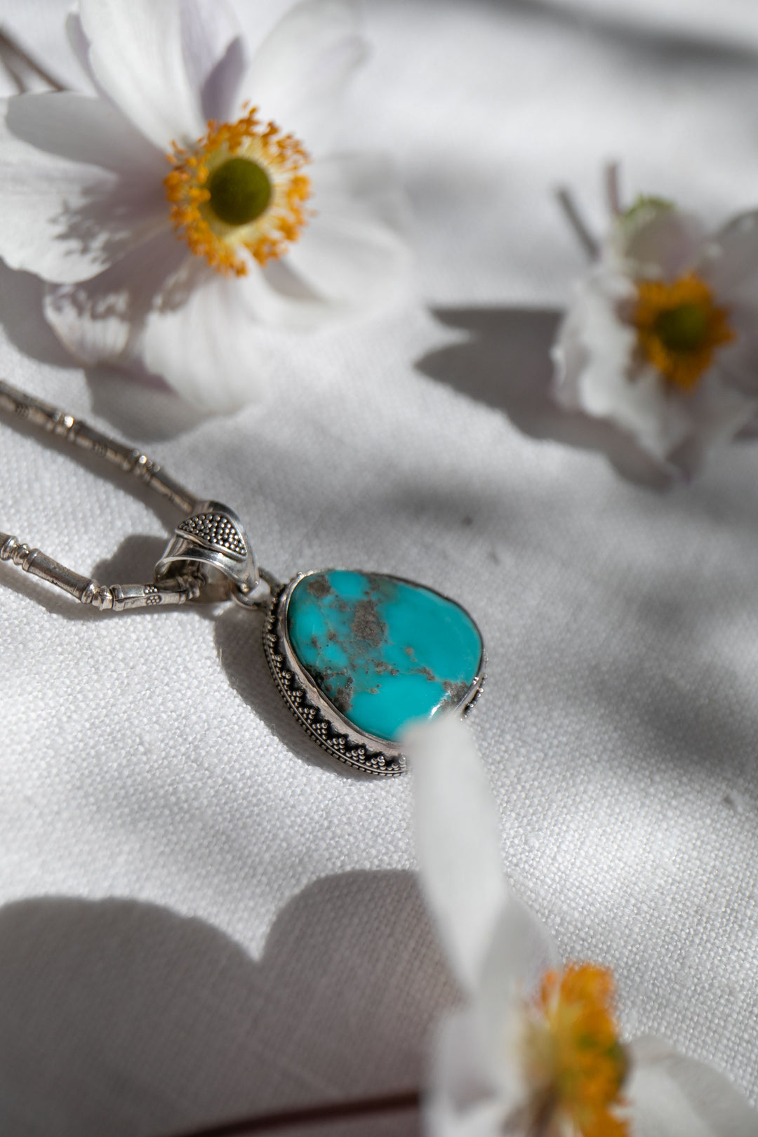 Tribal Arizona Turquoise Pendant in Sterling Silver