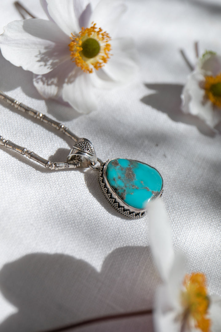 Tribal Arizona Turquoise Pendant in Sterling Silver