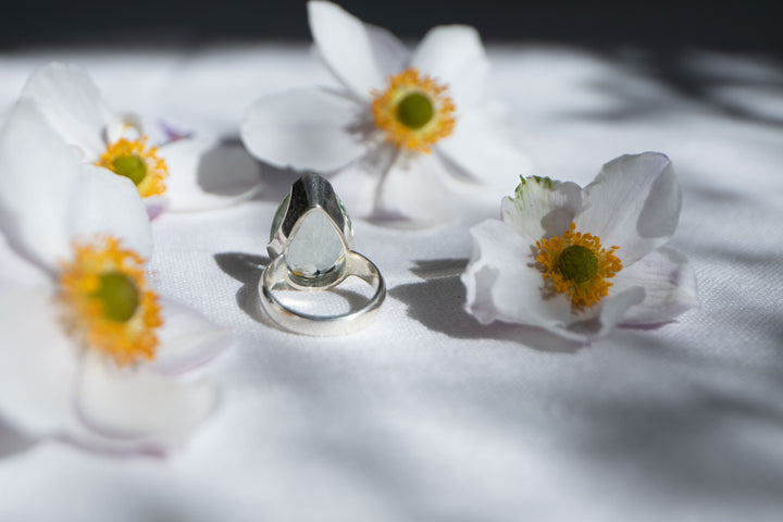 Faceted Green Amethyst Ring in Sterling Silver Setting - Size 8 US