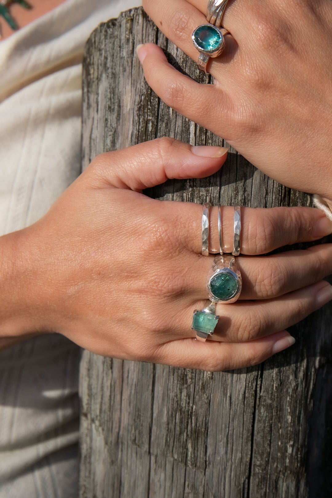 Green Kyanite Beaten Signet Ring - Size 7 US