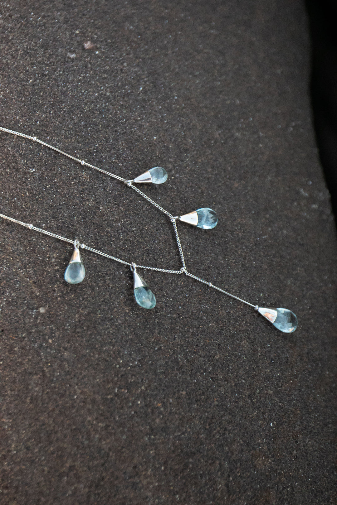 Briolette Aquamarine Necklace on Delicate Sterling Silver Chain