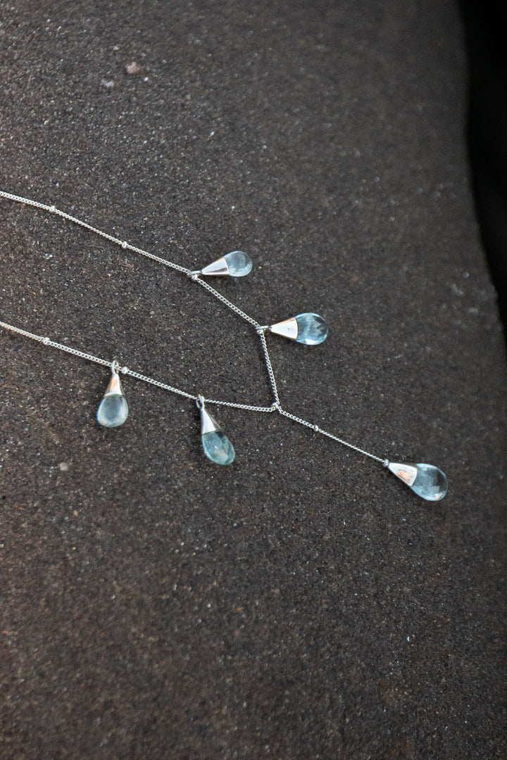 Briolette Aquamarine Necklace on Delicate Sterling Silver Chain
