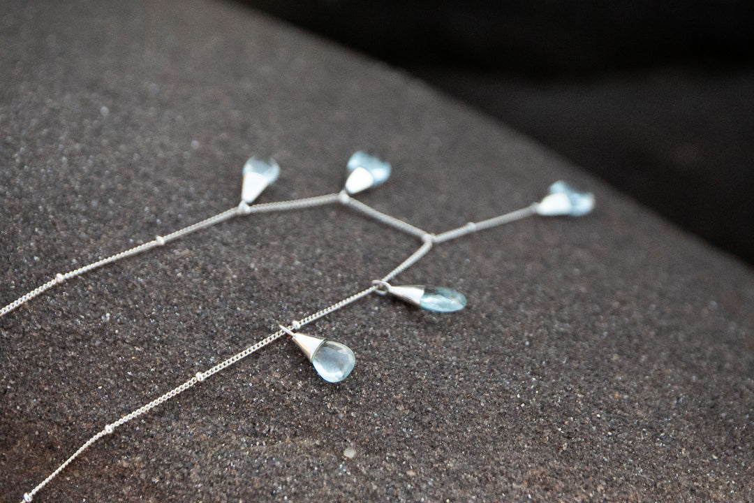 Briolette Aquamarine Necklace on Delicate Sterling Silver Chain