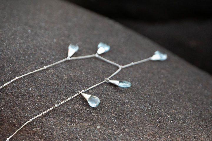 Briolette Aquamarine Necklace on Delicate Sterling Silver Chain