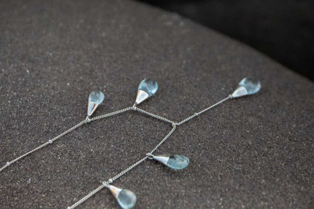 Briolette Aquamarine Necklace on Delicate Sterling Silver Chain