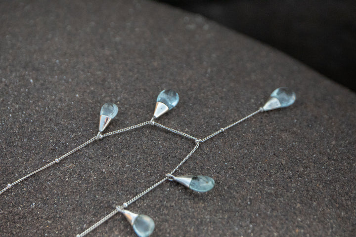 Briolette Aquamarine Necklace on Delicate Sterling Silver Chain