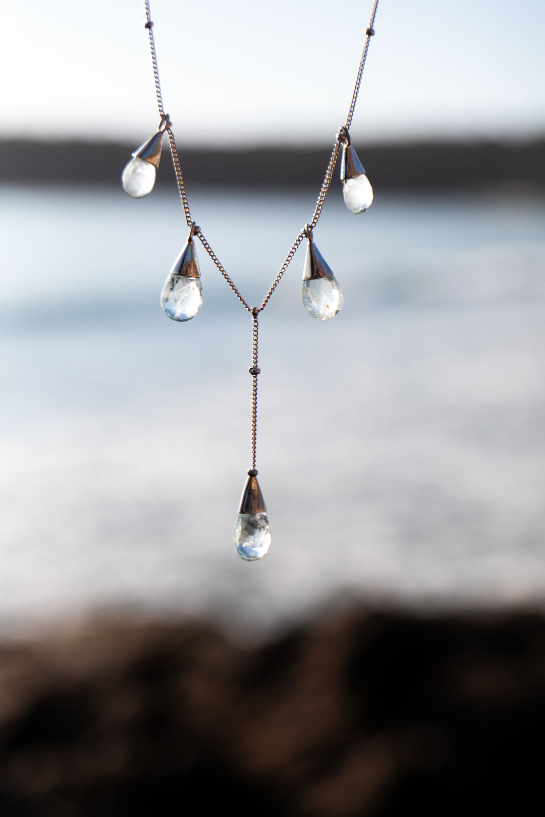 Briolette Aquamarine Necklace on Delicate Sterling Silver Chain